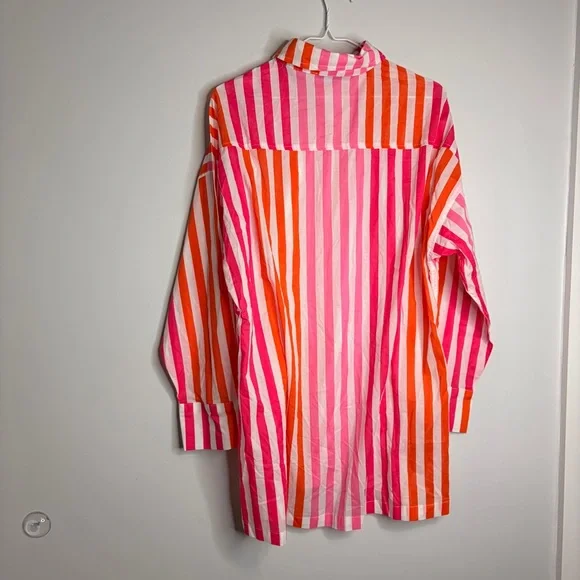 Beach Riot NWOT Womens L/XL Pink & Orange Striped Button-Up Shirt Swim Cover - Picture 8 of 10